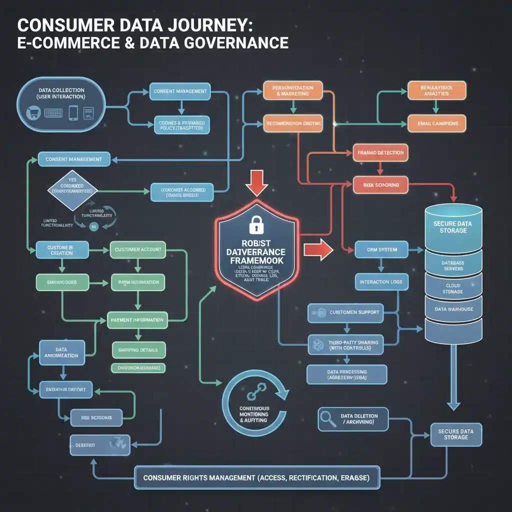 Detailed data flow diagram for e-commerce, showing privacy checkpoints