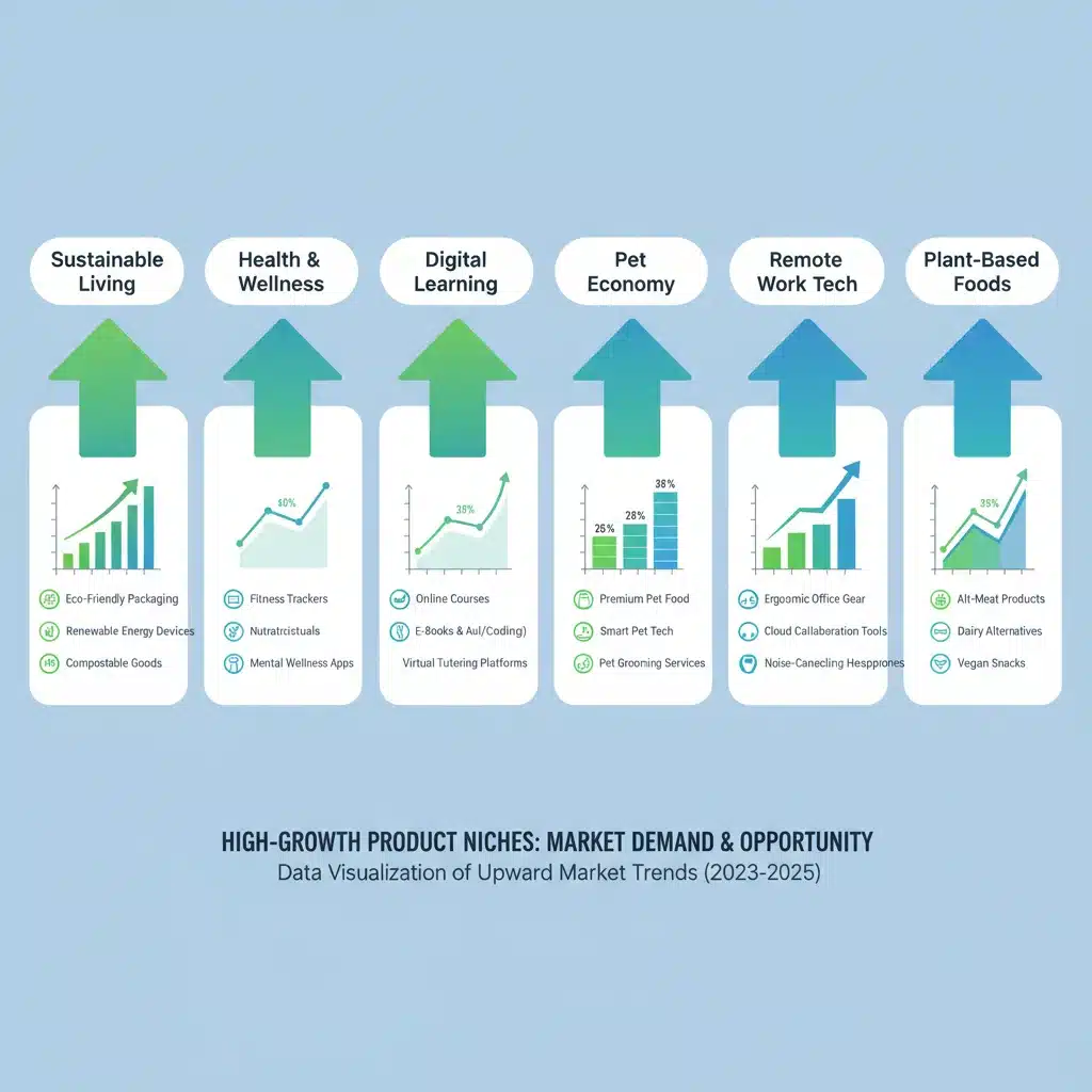 Infographic detailing emerging high-growth product niches and market demand trends.