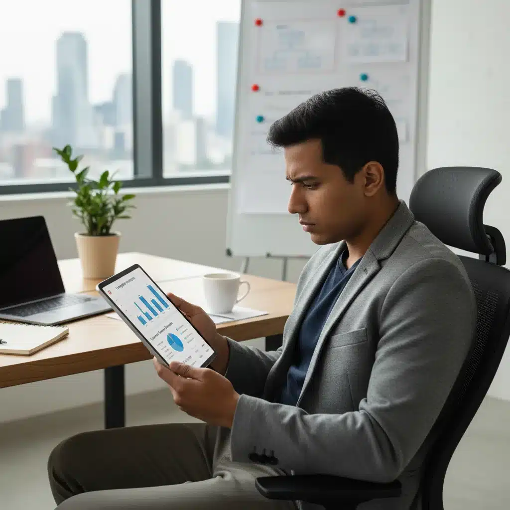 Entrepreneur analyzing market data and competitor strategies for niche product selection.