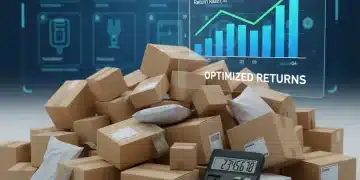 Financial impact of retail returns, showing stacked boxes and profit graphs.