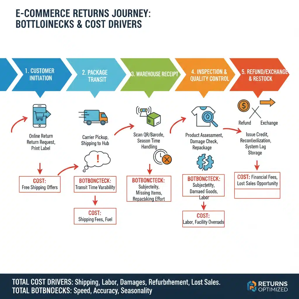 Infographic showing the complex journey and costs of a returned product.