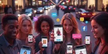 People engaging with social commerce on mobile devices, showcasing modern retail trends.