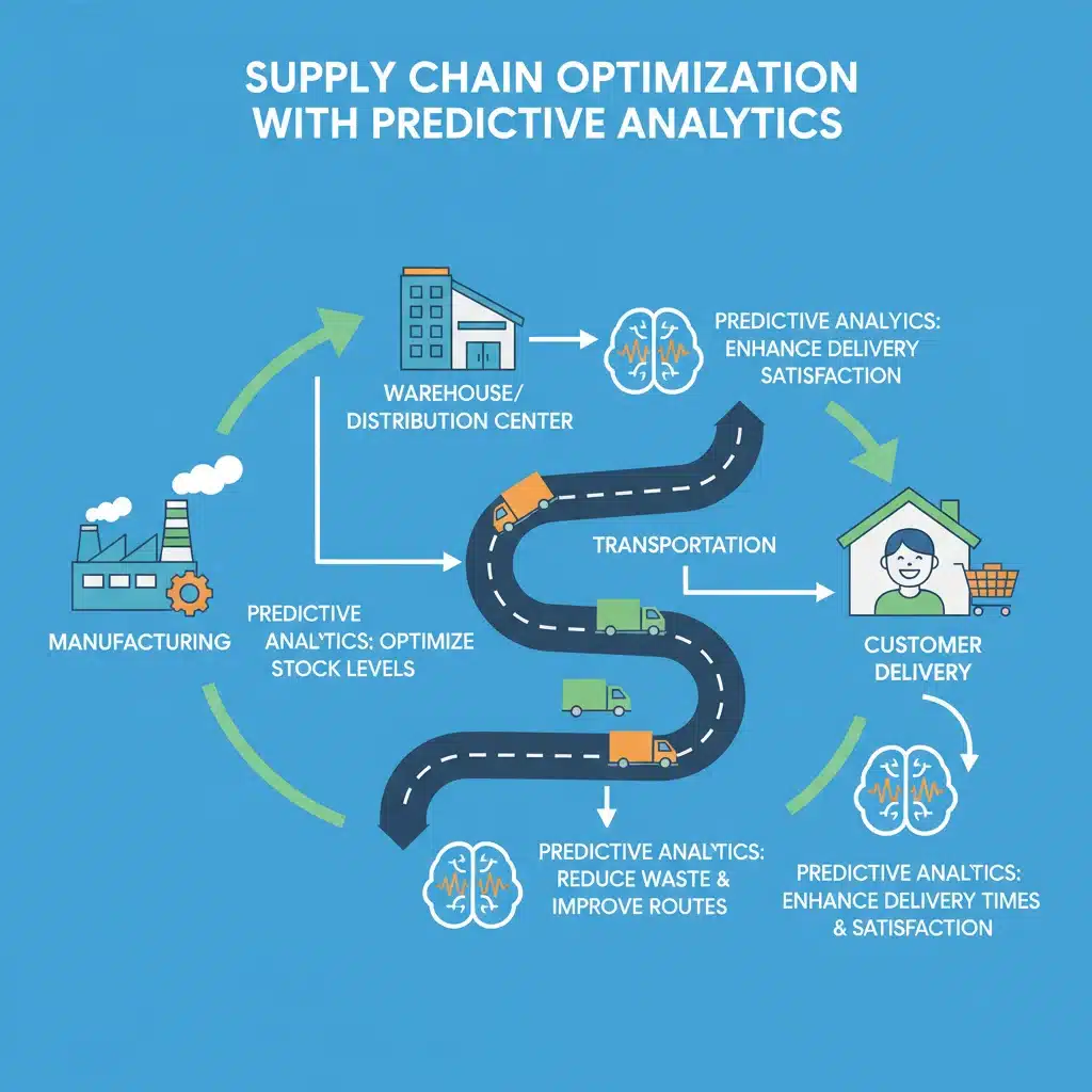 Supply chain optimization diagram with predictive analytics intervention points.