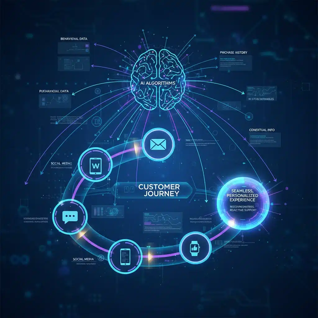Visual representation of AI personalising customer journey in e-commerce