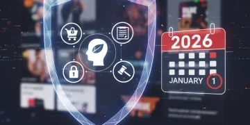 Digitale skild beskerm e-handel data, wat die dringendheid van nuwe VSA databeskermingsregulasies vir 2026 aandui.