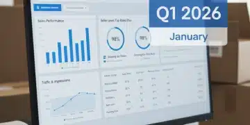 eBay seller dashboard showing Q1 2026 policy updates and performance metrics.