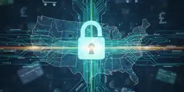 Digital lock icon over US map, symbolising data privacy regulations for e-commerce.