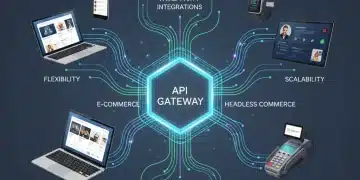 API-first e-commerce architecture showing interconnected digital components for scalability and cost reduction.