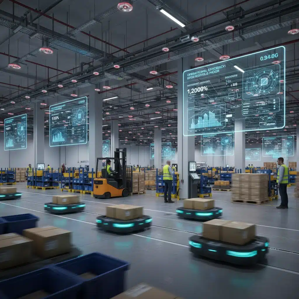 Automated e-commerce fulfillment center leveraging edge computing for efficient operations and logistics.