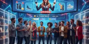 Diverse audience engaging with live shopping host on screen