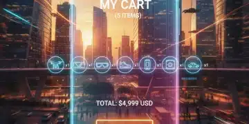 Mobile phone displaying e-commerce checkout in a busy city, symbolising growth.