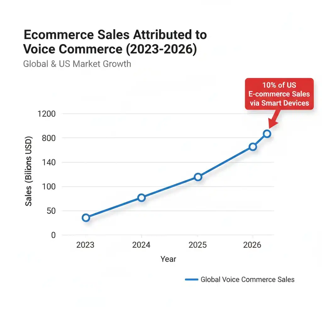 Projected voice commerce sales growth in the US, 2023-2026.